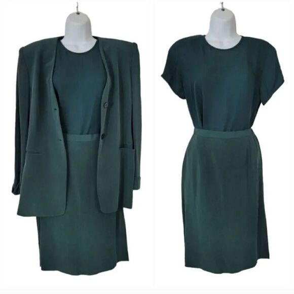 NEW Vintage Y2K 3 PC Jones New York Monochrome 100% Silk Skirt Suit Niagara Teal - Picture 16 of 16